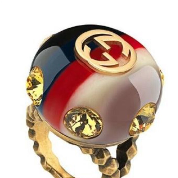 Women’s Gucci Resin Sylvia vintage web ring medium made in Italy Red white blue
